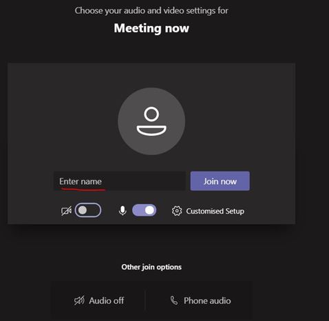 Enter your Name and Choose your audio and video settings before going into the meeting