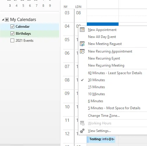 Changing Time Slots Outlook