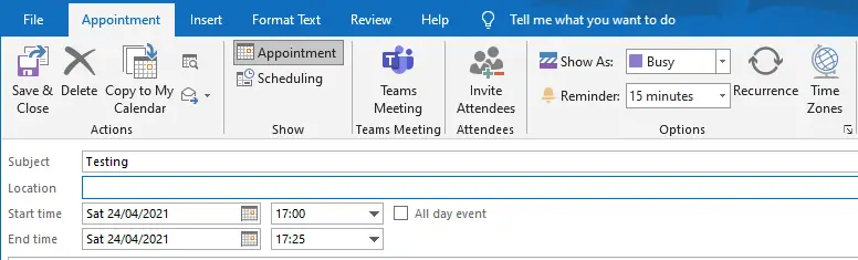 Create Appointment from Email Outlook