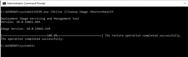 Running the Dism Online Command progress - completed