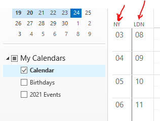 Show Multiple Time Zones Outlook Calendar