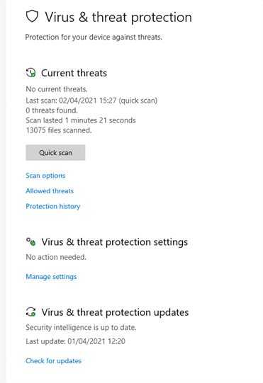 Virus and Threat Proctection