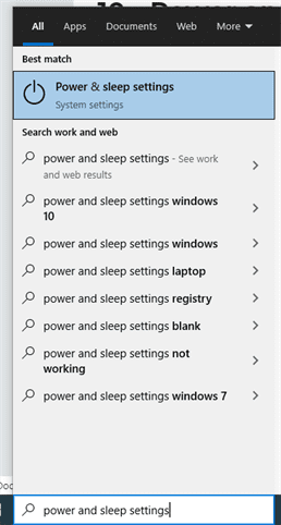 power and sleep settings