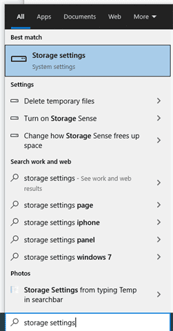 storage settings