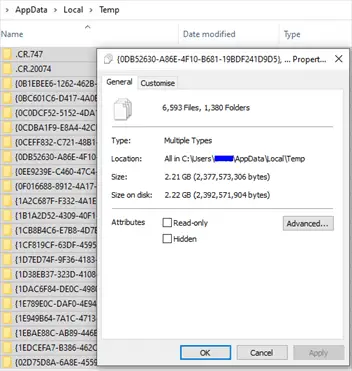 Appdata local temp files - Windows 10