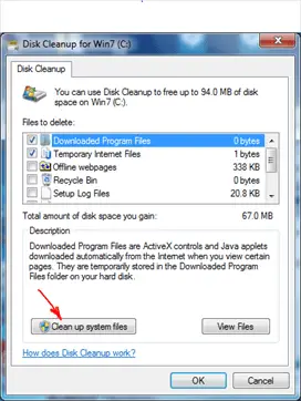 Click Clean up system files - Windows 7