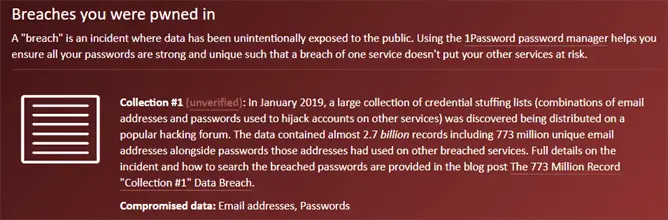 Pwned data breaches