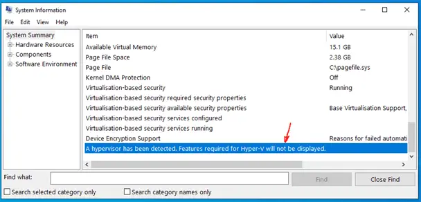 A hypervisor has been detected features required for Hyper-V will not be displayed