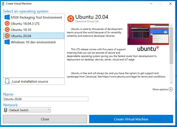 Ubuntu Linux Quick Create Virtual Machine
