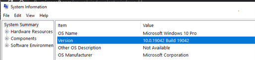 Windows 10 - System Information - OS name and version