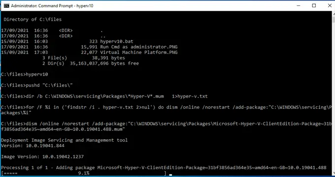 running the hyperv10 bat files2