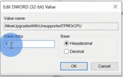 AllowUpgradesWithUnsupportedTPMOrCPU enter 1