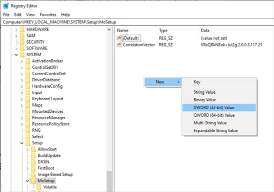 Creating Registry Key to bypass TPM2 & CPU check