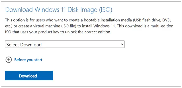 Download Windows 11 Disk Image ISO