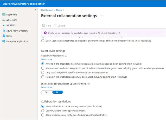 AAD Users- External Collaboration settings