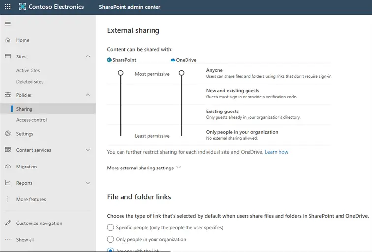 Configure Organisation Level SharePoint settings