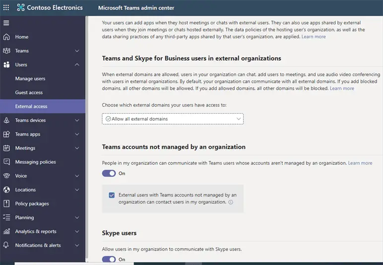 MS Teams External Access Settings