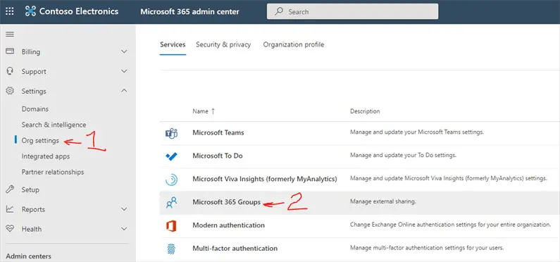 Microsoft 365 Groups Sharing settings