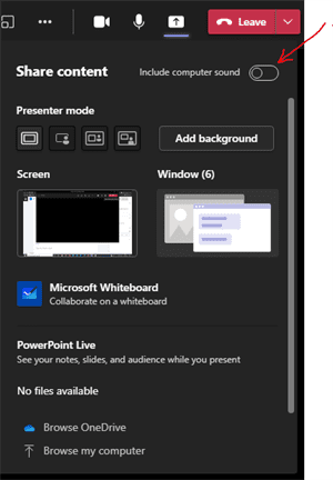 share screen on Microsoft Teams with audio