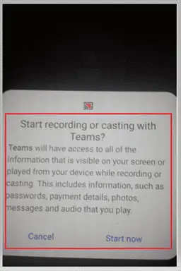 Mobile phone screen sharing final warning before sharing