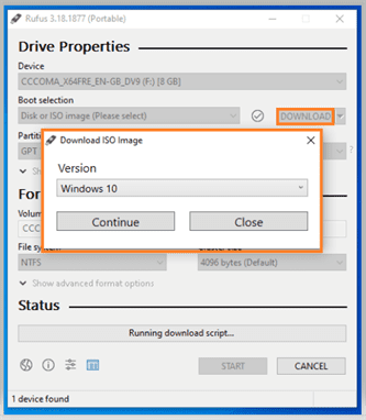 Rufus - Choose ISO image - Windows 10