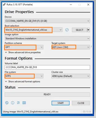 Rufus - Ready to Write to USB Flash Drive