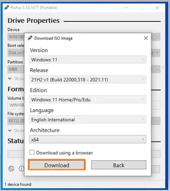 Rufus - Select Windows 11 ISO download