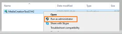 Run Media Creation tool as administrator