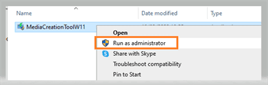 Run Windows 11 Media creation tool as administrator