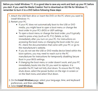 Tips on using Windows 11installation media created