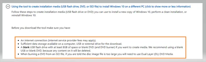 Windows 10 media creation tool requirements