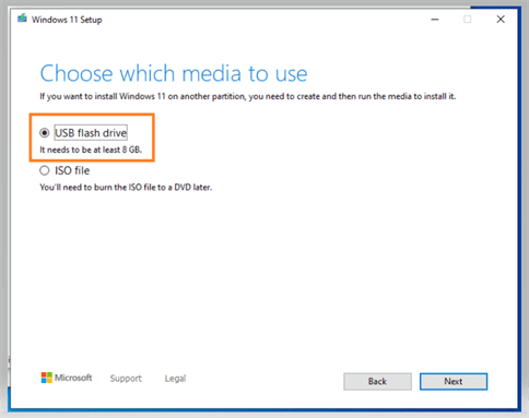 Windows 11 setup - Choose media to use