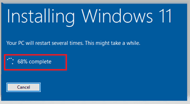 Installing Windows 11 at 68 %
