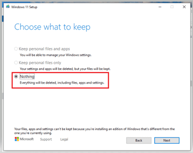 Windows 11 Setup - Choose what to keep