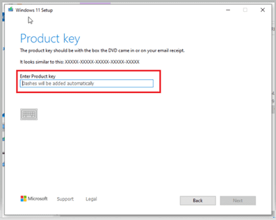 Windows 11 Setup - Enter Product Key
