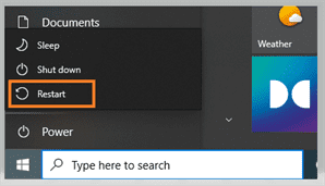 Select Restart from Power Menu