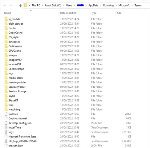 Teams cache location folders