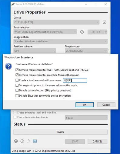 Click Start to Choose Installation parameters