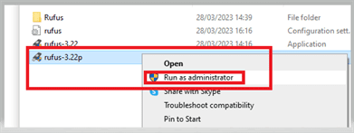 Right-Click Rufus App and Run as Administrator