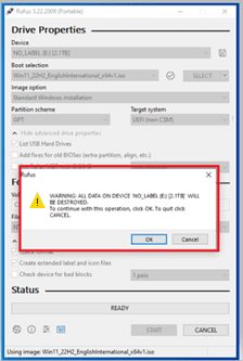 Rufus All data will be destroyed on target USB Drive