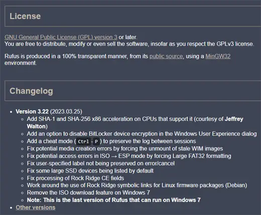 Rufus License and Changelog