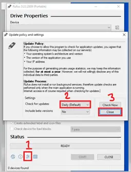 Rufus update Policy and Settings