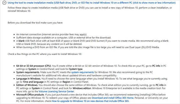 Windows 10 media creation tool details
