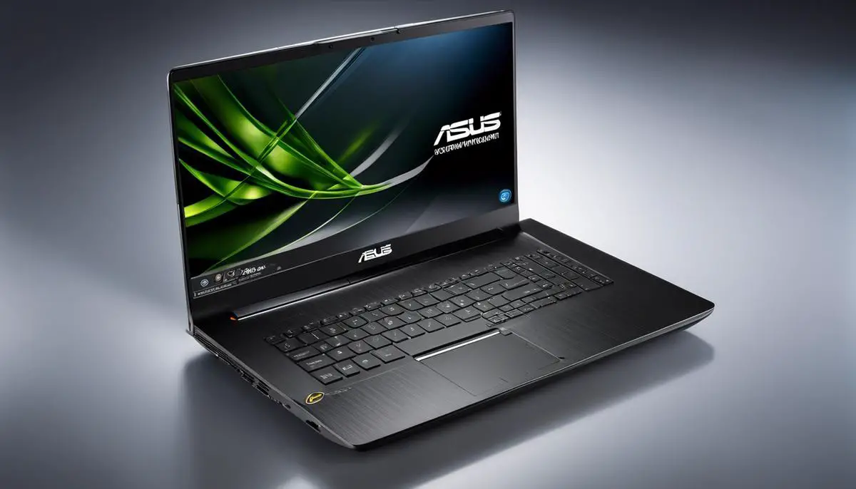 An image displaying a modern Asus laptop with a sleek design, showcasing the combination of aesthetics and performance.