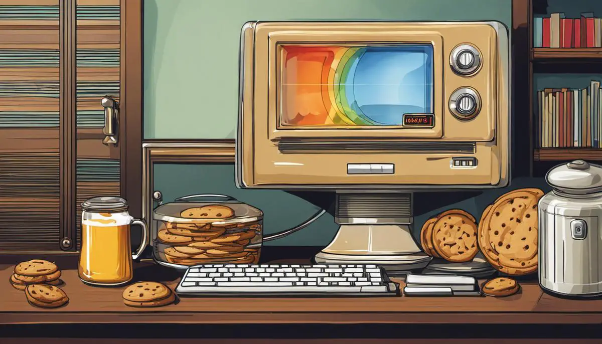 Illustration of a computer cache and a cookie jar to represent caches and cookies