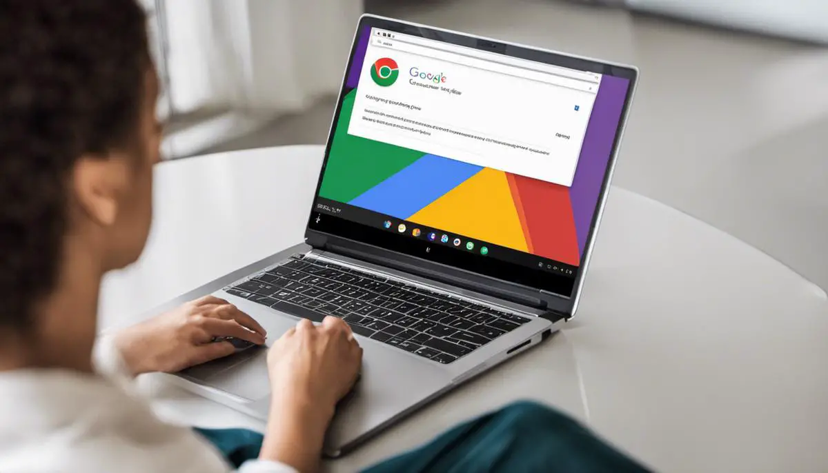 Image description: A person using a laptop with Google Chrome settings displayed on the screen.