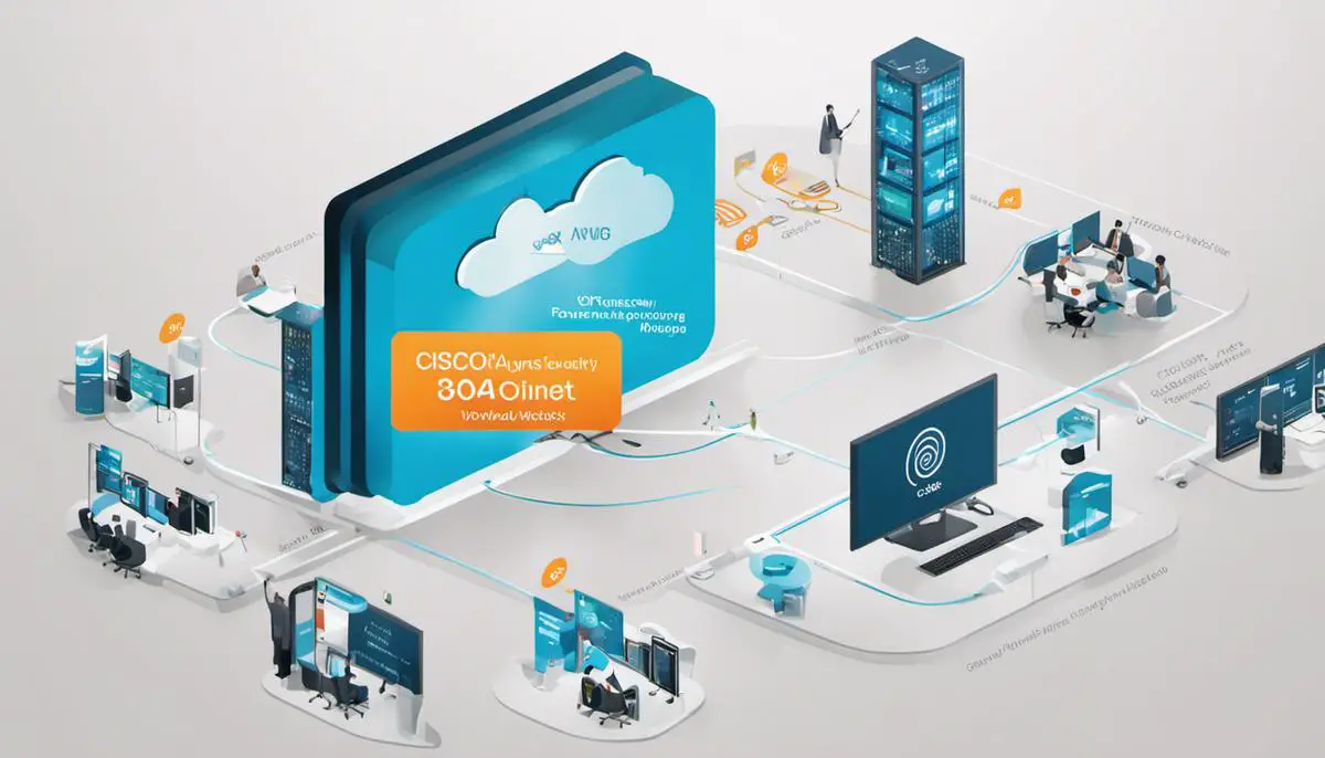 An image showcasing the various features of Cisco AnyConnect, including VPN functionality, network access manager, roaming security module, CX level insights and solutions, and the posture and compliance module.