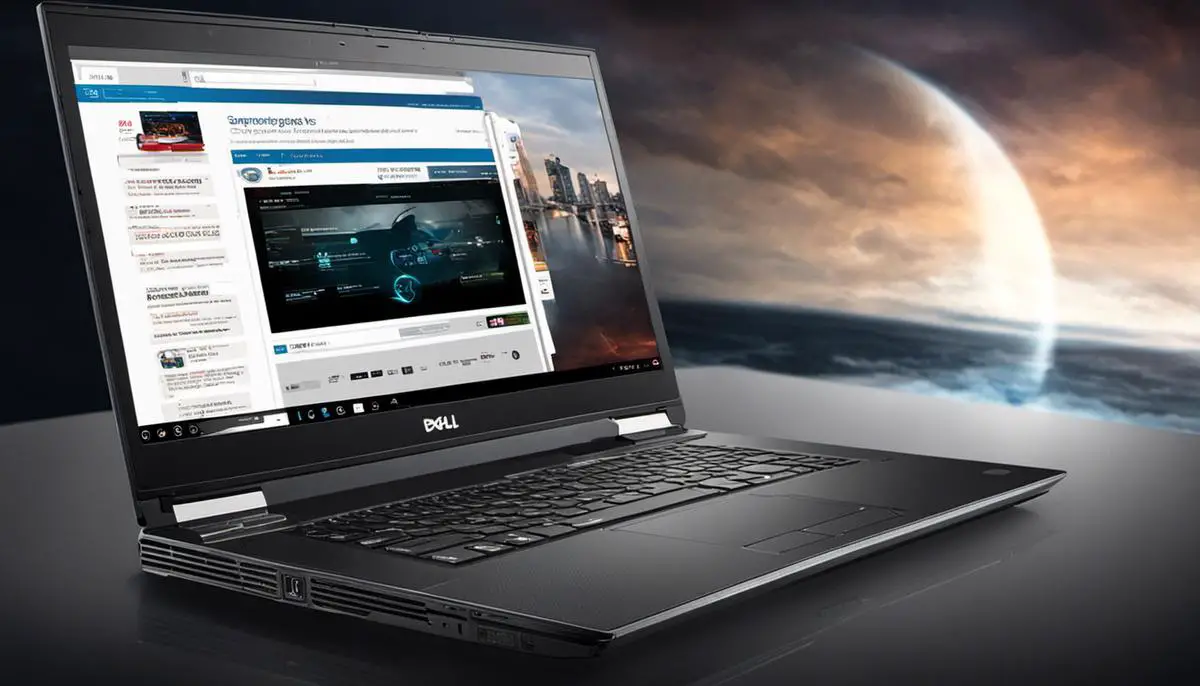 Image of a Dell laptop with gaming features and accessories