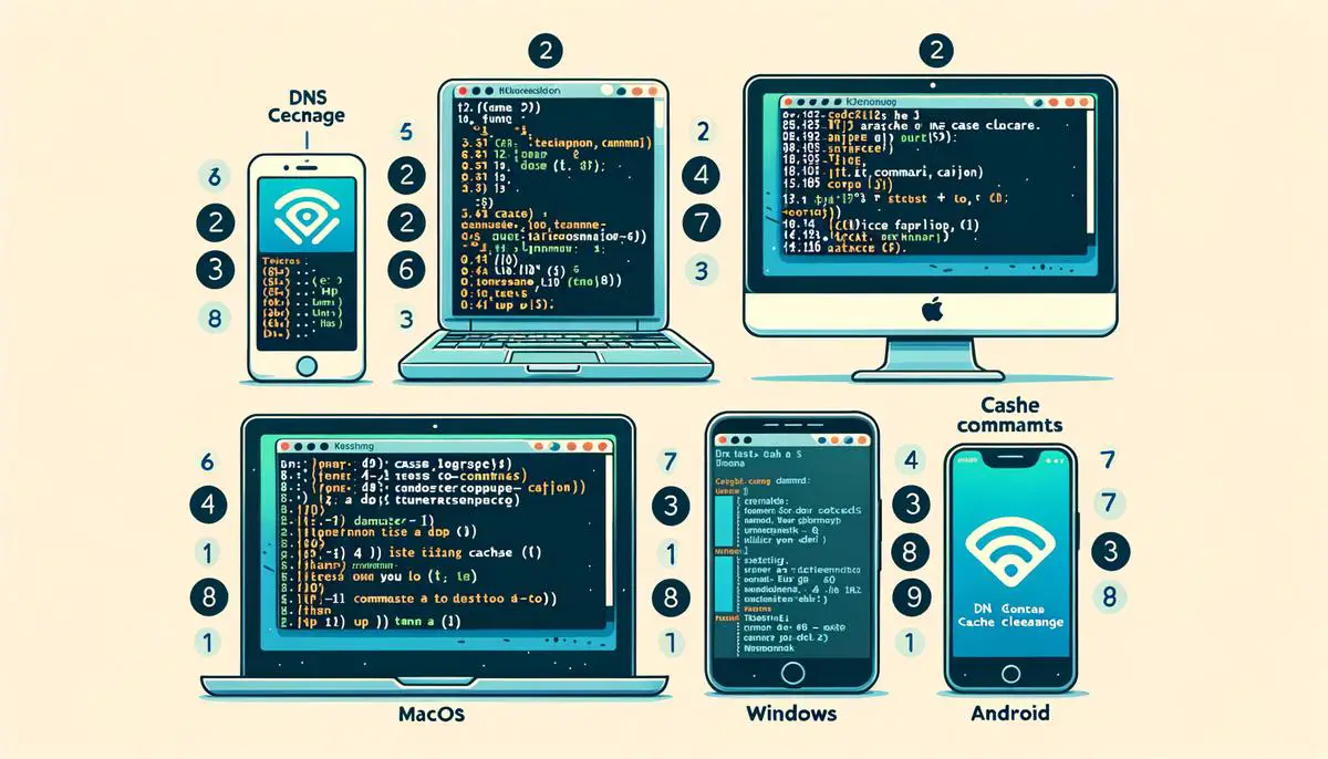 Image showing steps to confirm successful DNS cache clearance on different operating systems and platforms