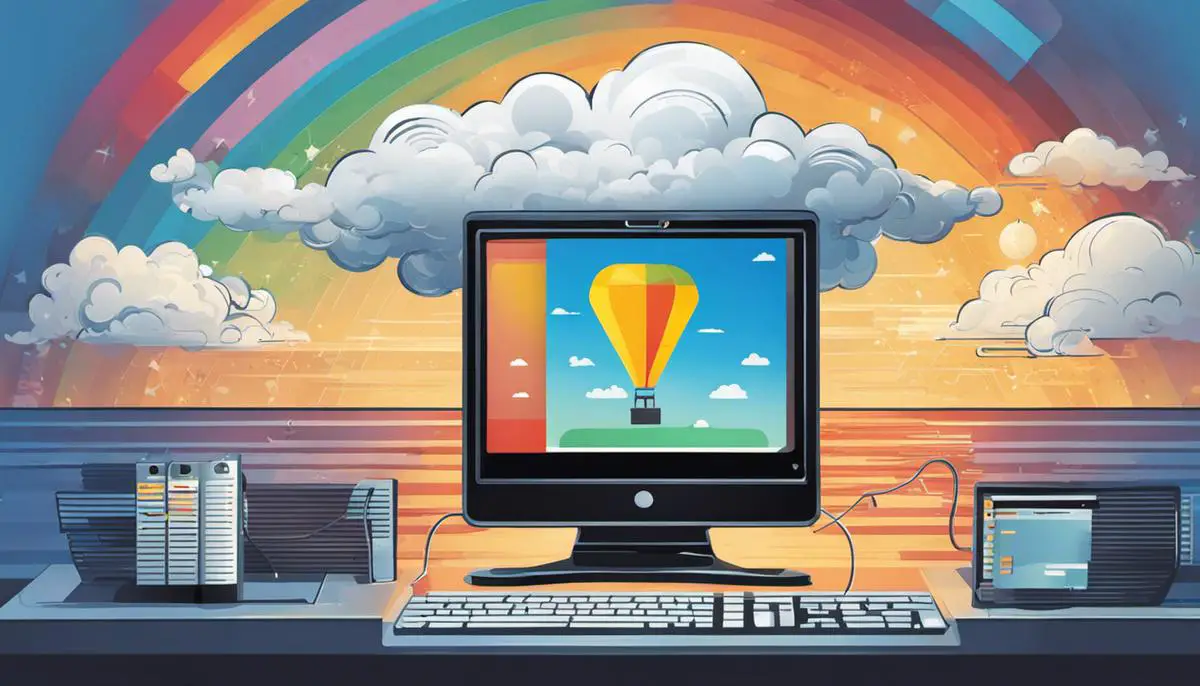 Illustration of a computer and cloud representing Google Drive integration with File Explorer